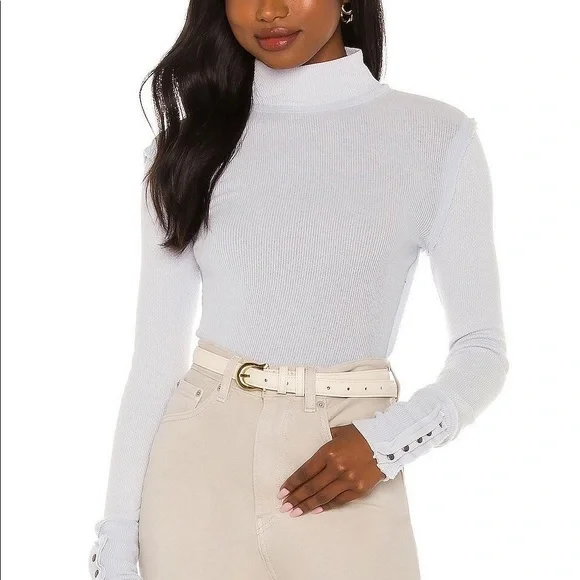 FREE PEOPLE BOHO TOP CUFFED LONG SLEEVES SHIRT MOCK TURTLENECK TEE A2C - Picture 10 of 14